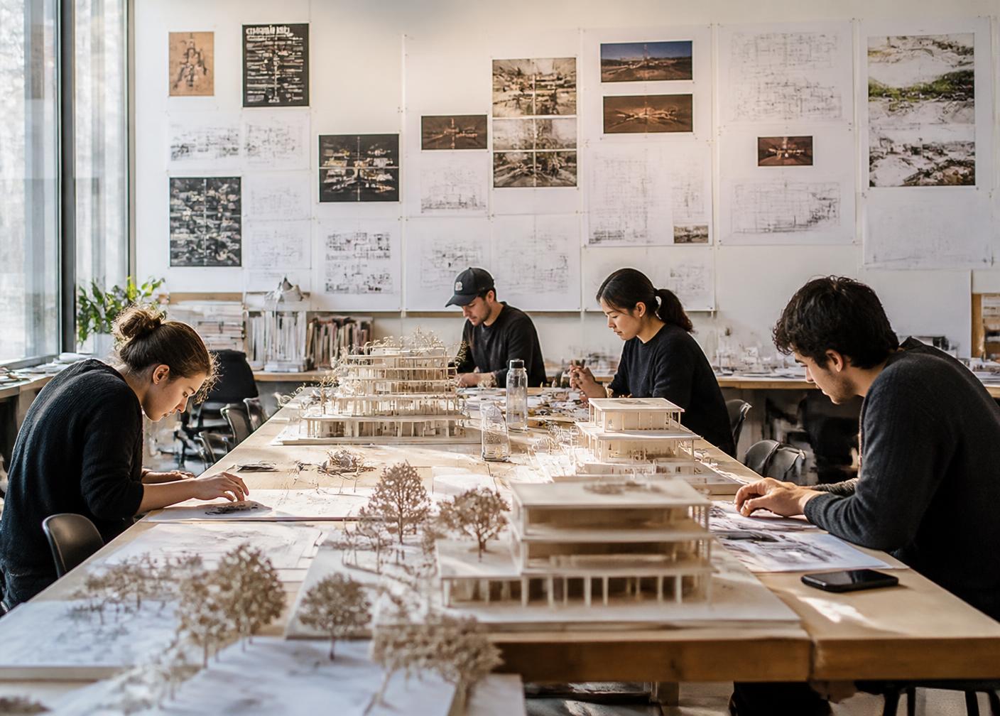 Architects working with physical models in the studio